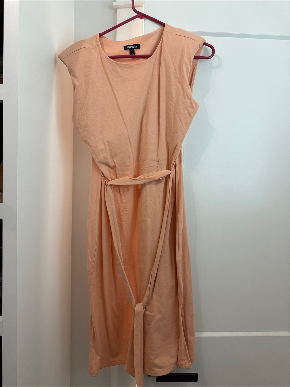 Express Peach Sleeveless Midi Dress with Waist Tie